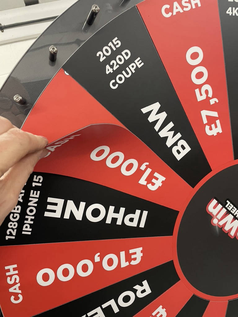 Magnetic prize wheel sections