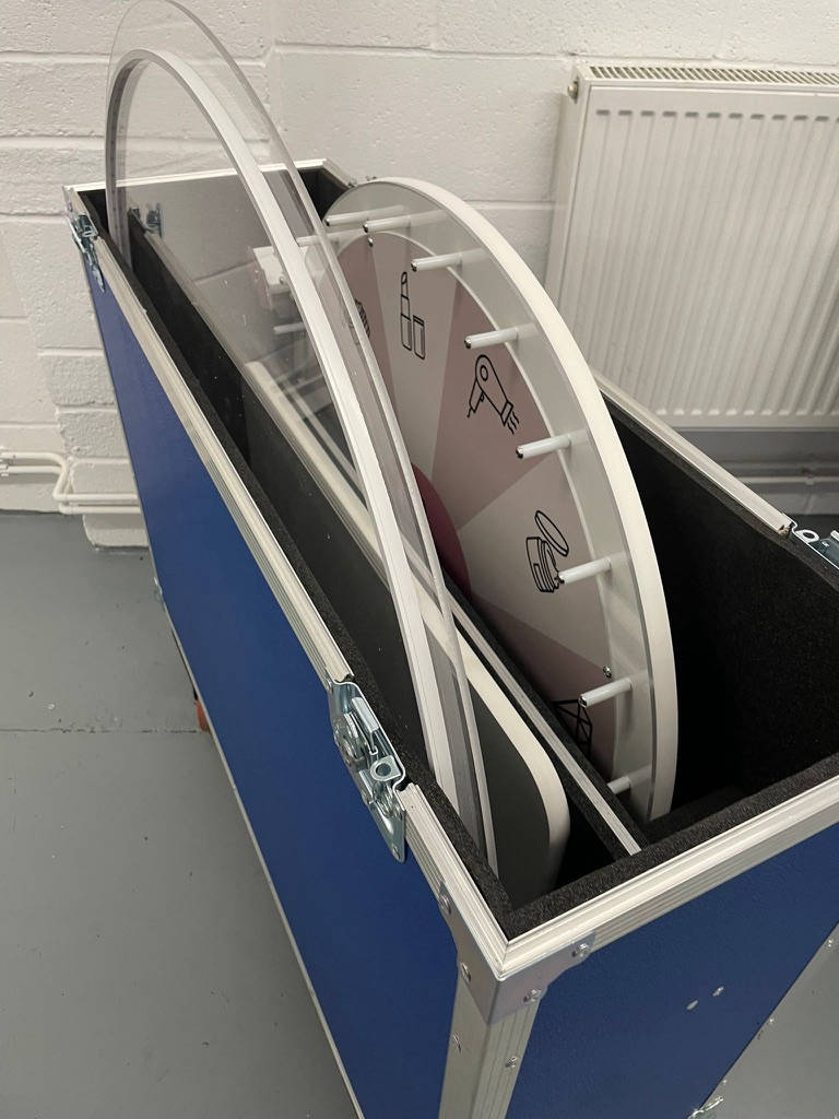 Prize wheel flight cases for transport